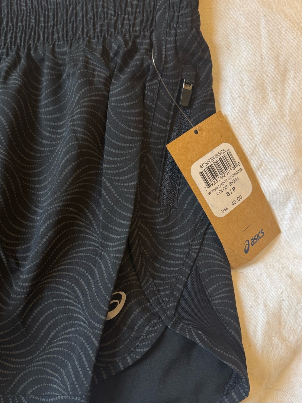 Asics Women's Black Athletic Running Shorts with Subtle Wave Print - Picture 2 of 4